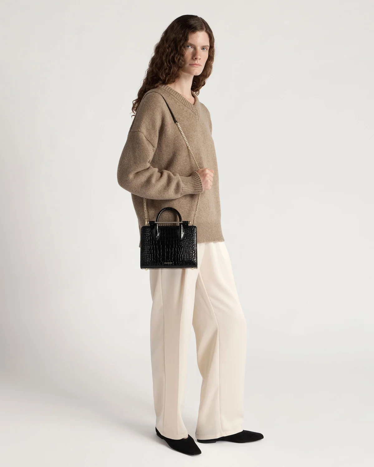 Mini Tote - Croc-Embossed Leather Black