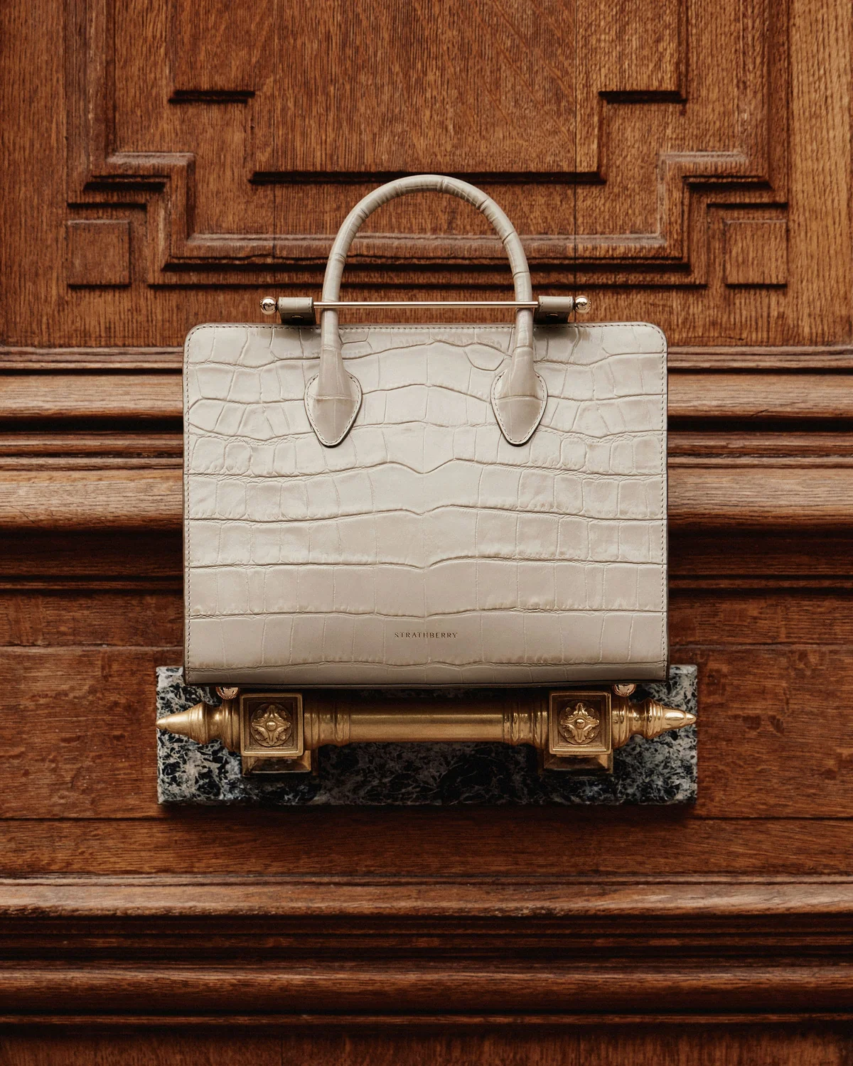 Midi Tote - Croc-Embossed Leather Light Taupe