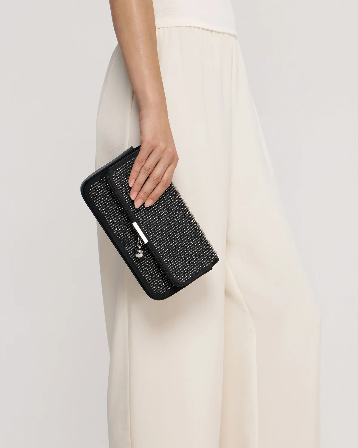 Nocturn Clutch - Black Embroidered Satin