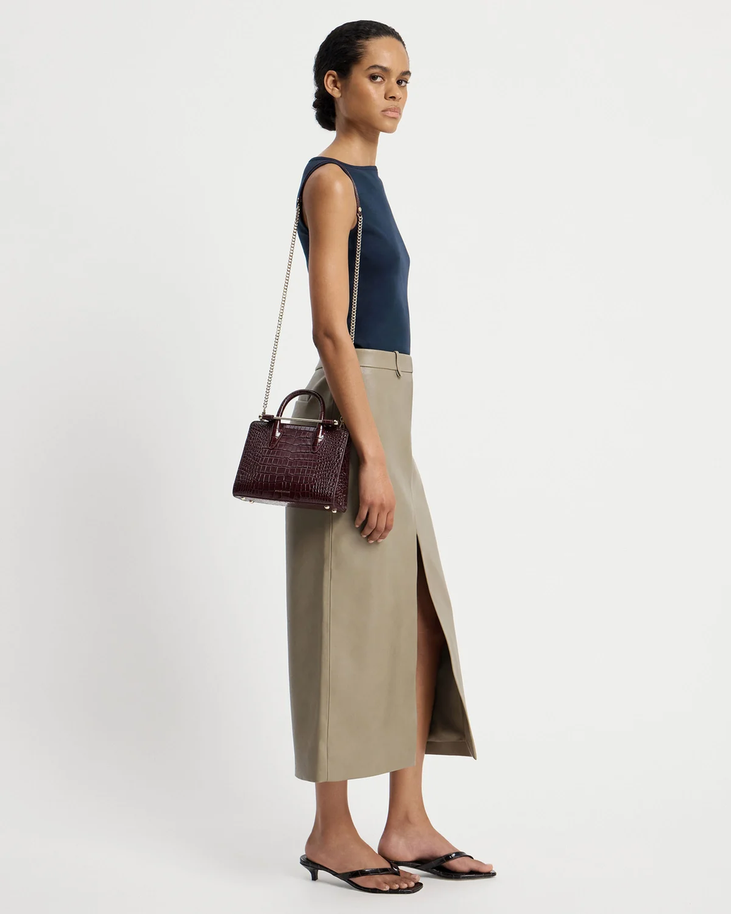 Mini Tote - Croc-Embossed Leather Burgundy