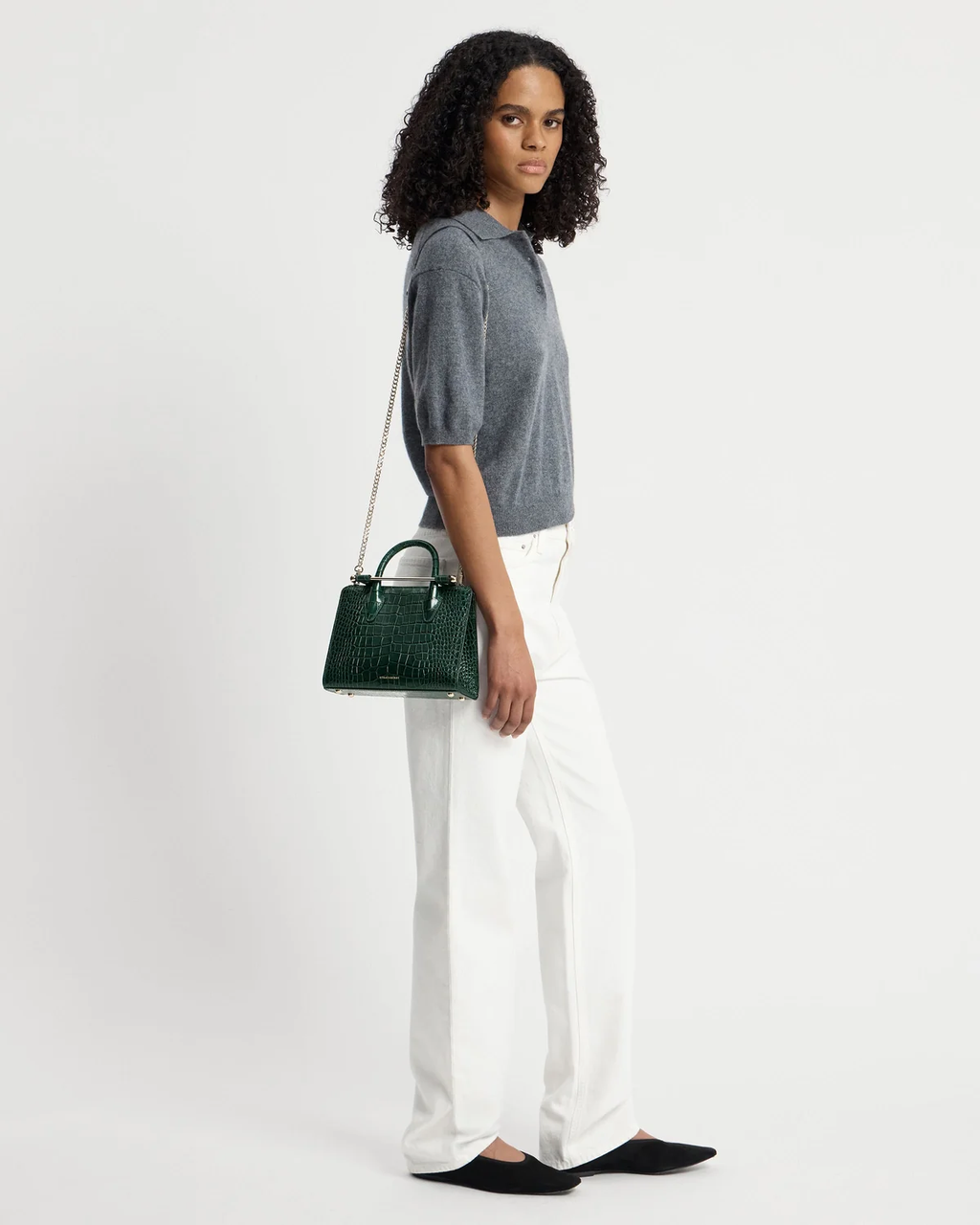 Mini Tote - Croc-Embossed Leather Bottle Green