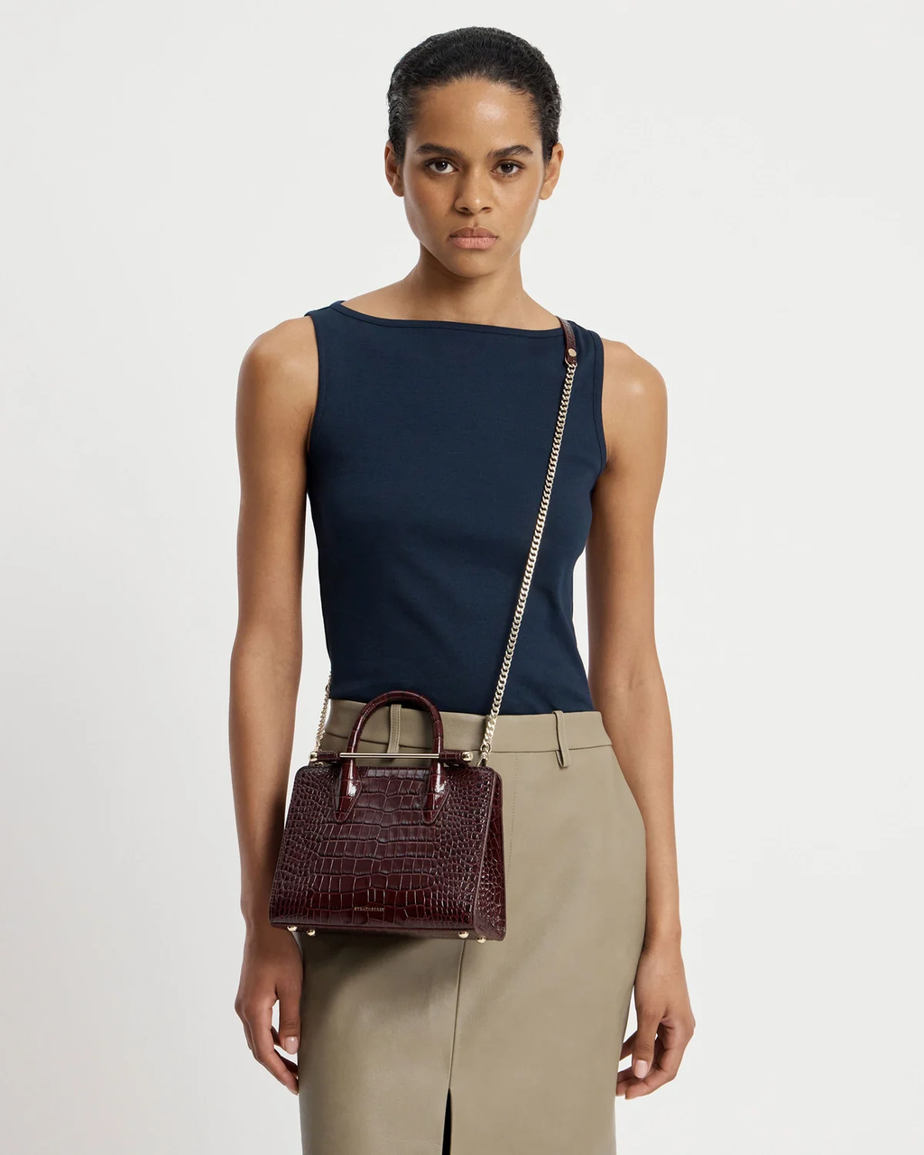 Mini Tote - Croc-Embossed Leather Burgundy