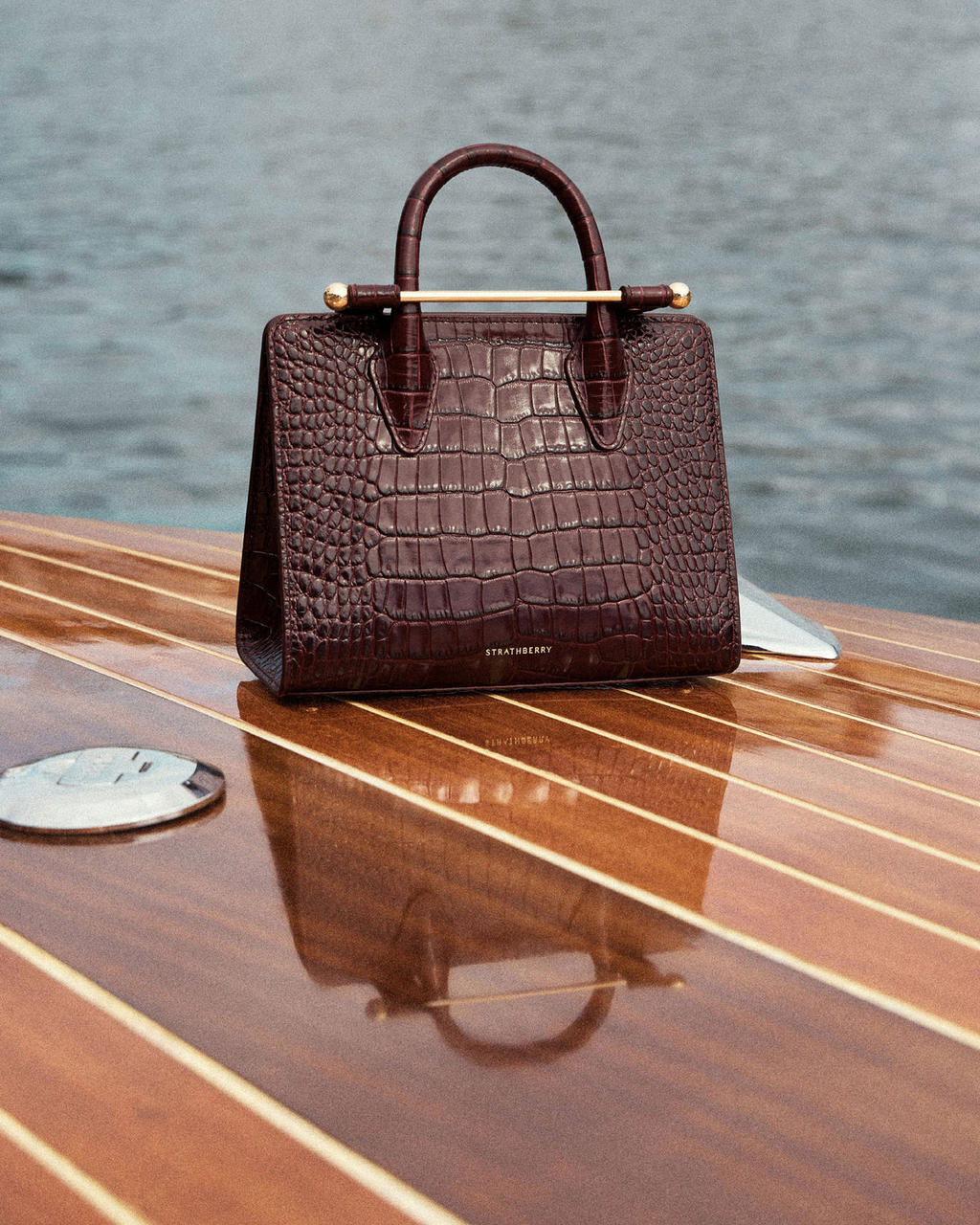 Mini Tote - Croc-Embossed Leather Burgundy