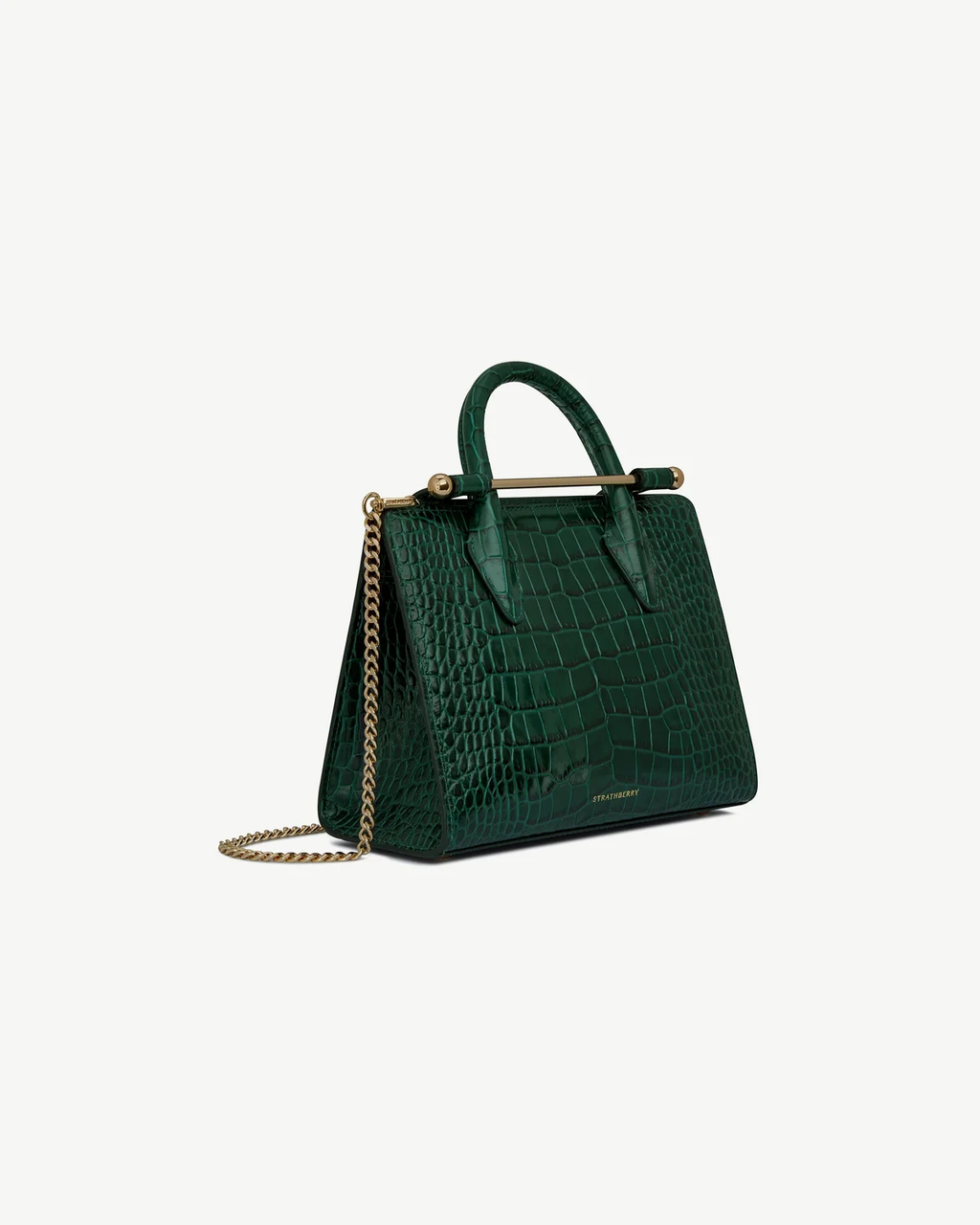Mini Tote - Croc-Embossed Leather Bottle Green