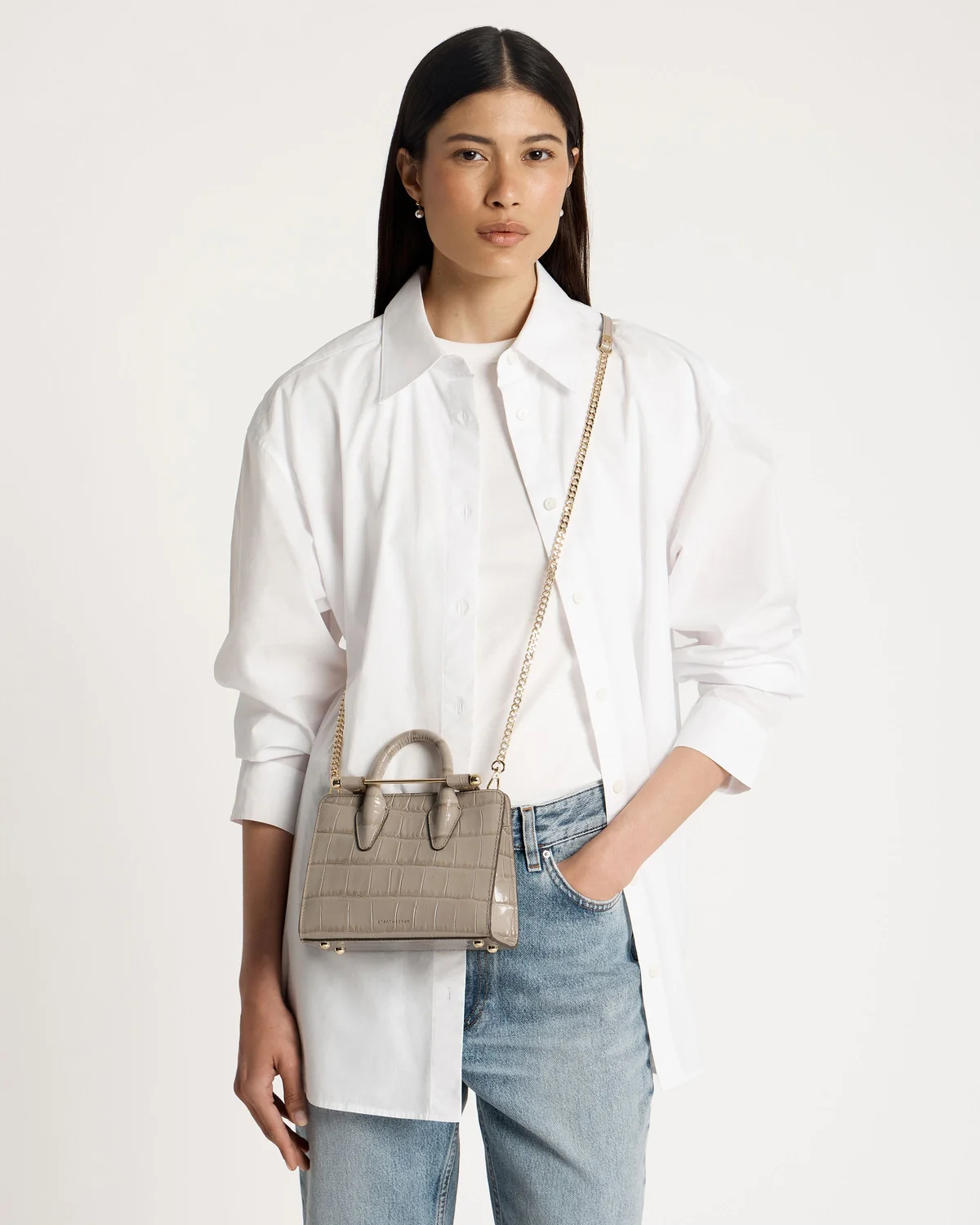 Nano Tote - Croc-Embossed Leather Light Taupe