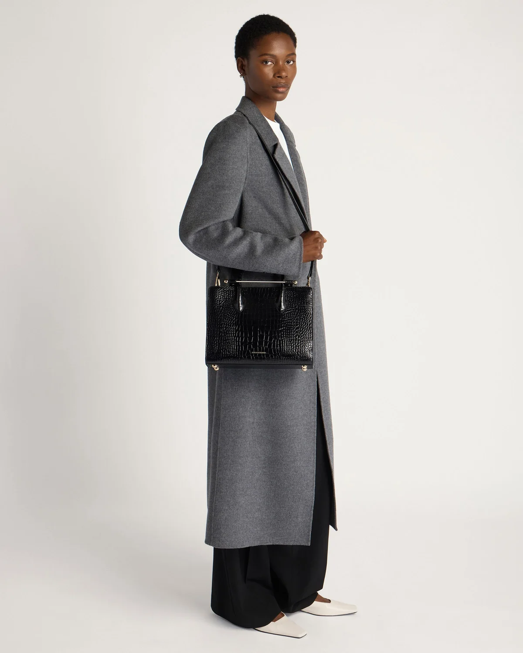 Midi Tote - Croc-Embossed Leather Black