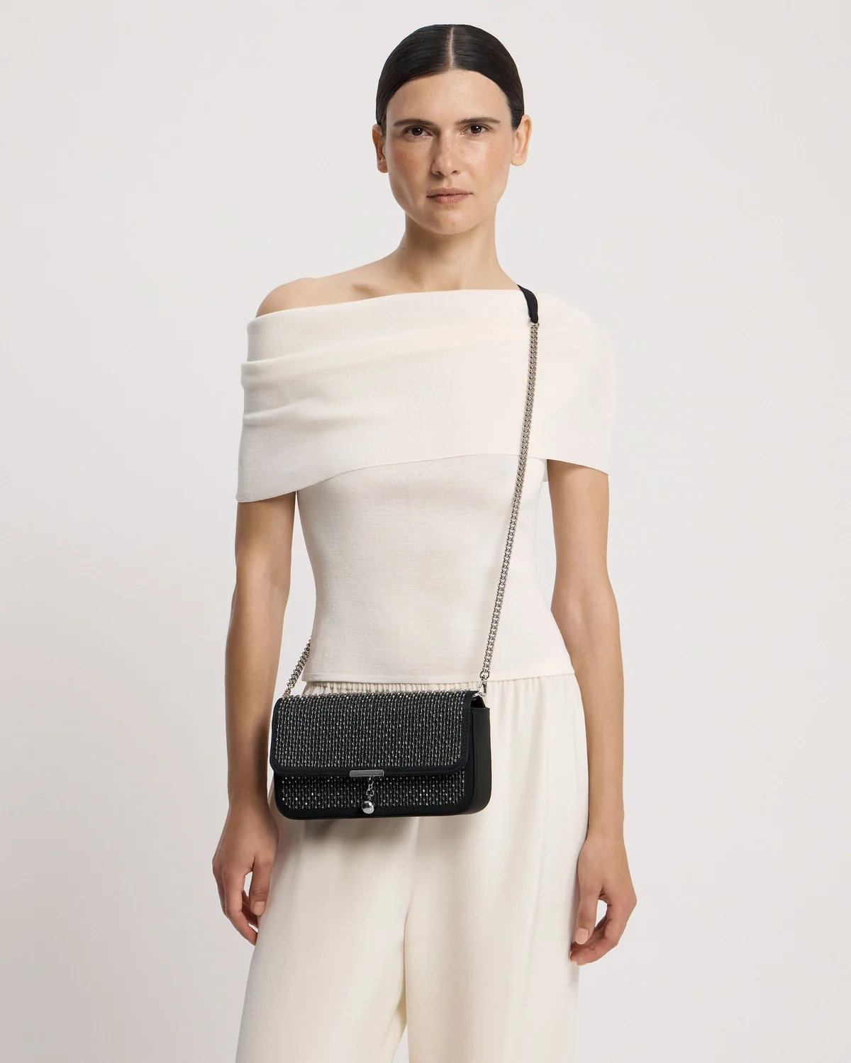 Nocturn Clutch - Black Embroidered Satin