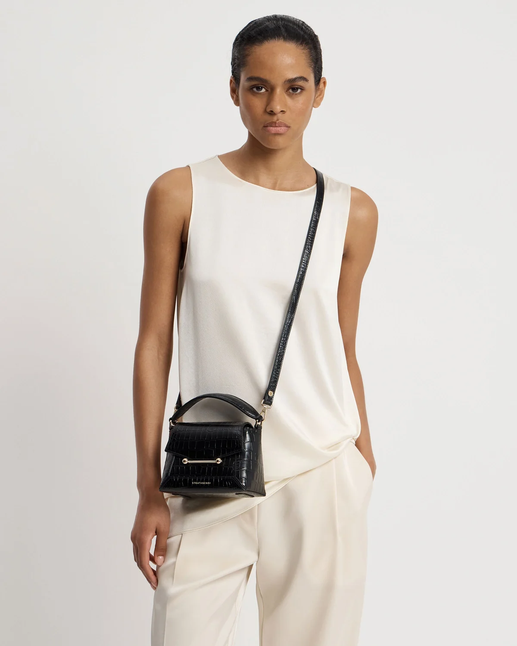 Mosaic Nano - Soft Croc-Embossed Leather Black