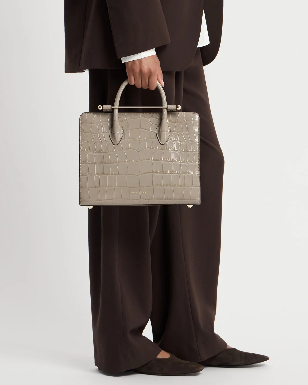 Midi Tote - Croc-Embossed Leather Light Taupe