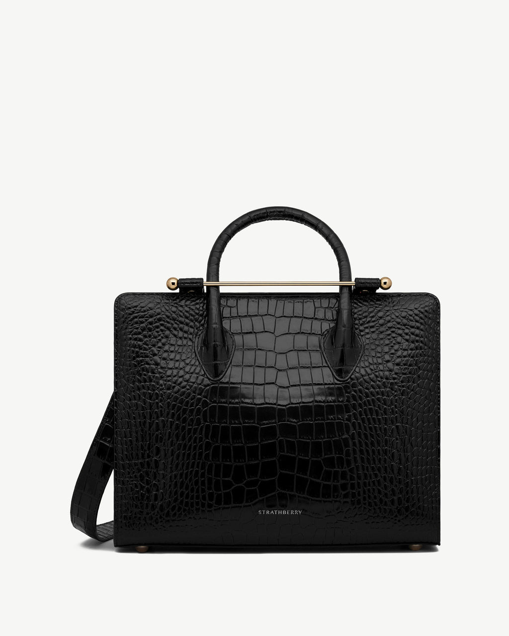 Midi Tote - Croc-Embossed Leather Black