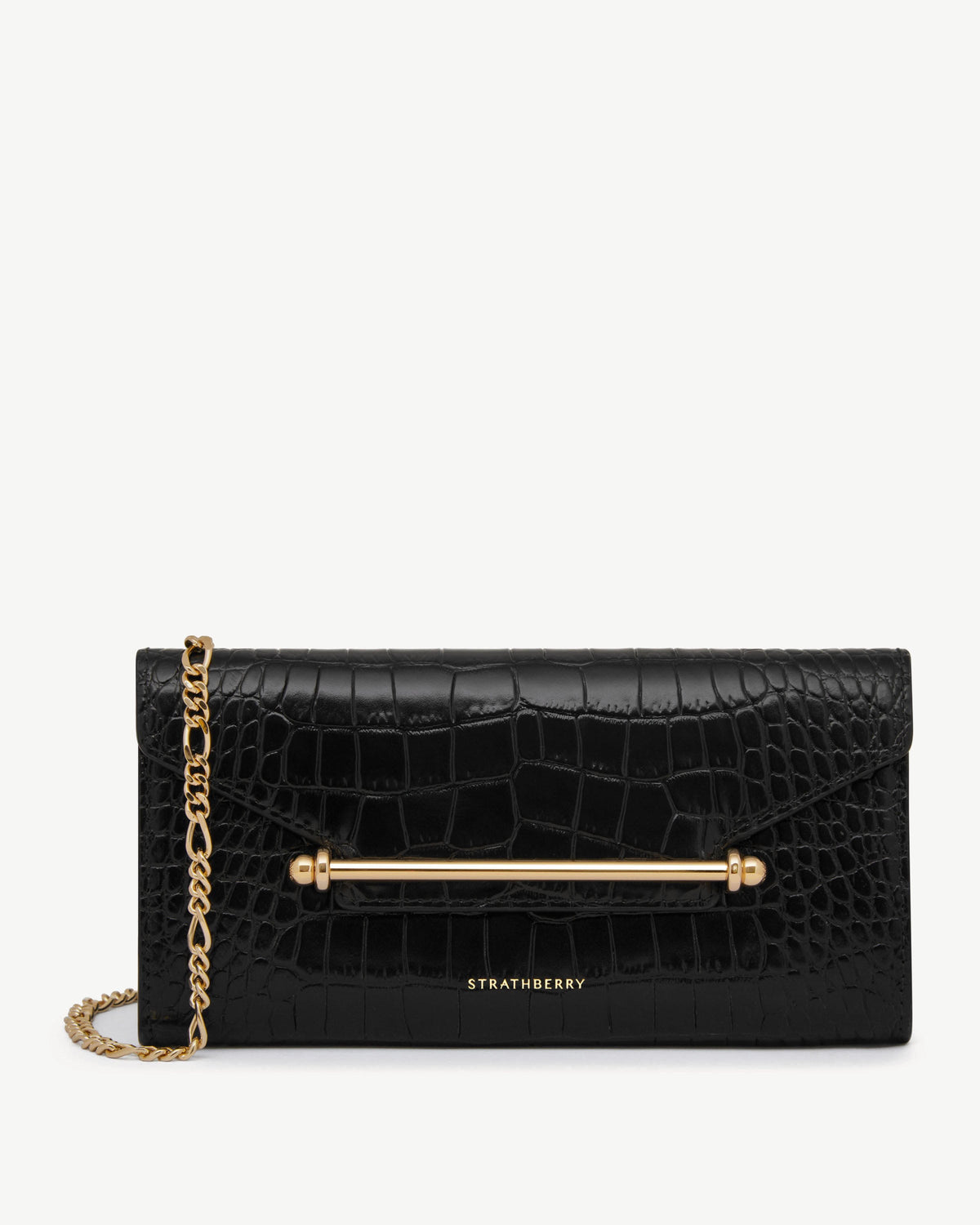 Multrees Chain Wallet - Croc-Embossed Leather Black