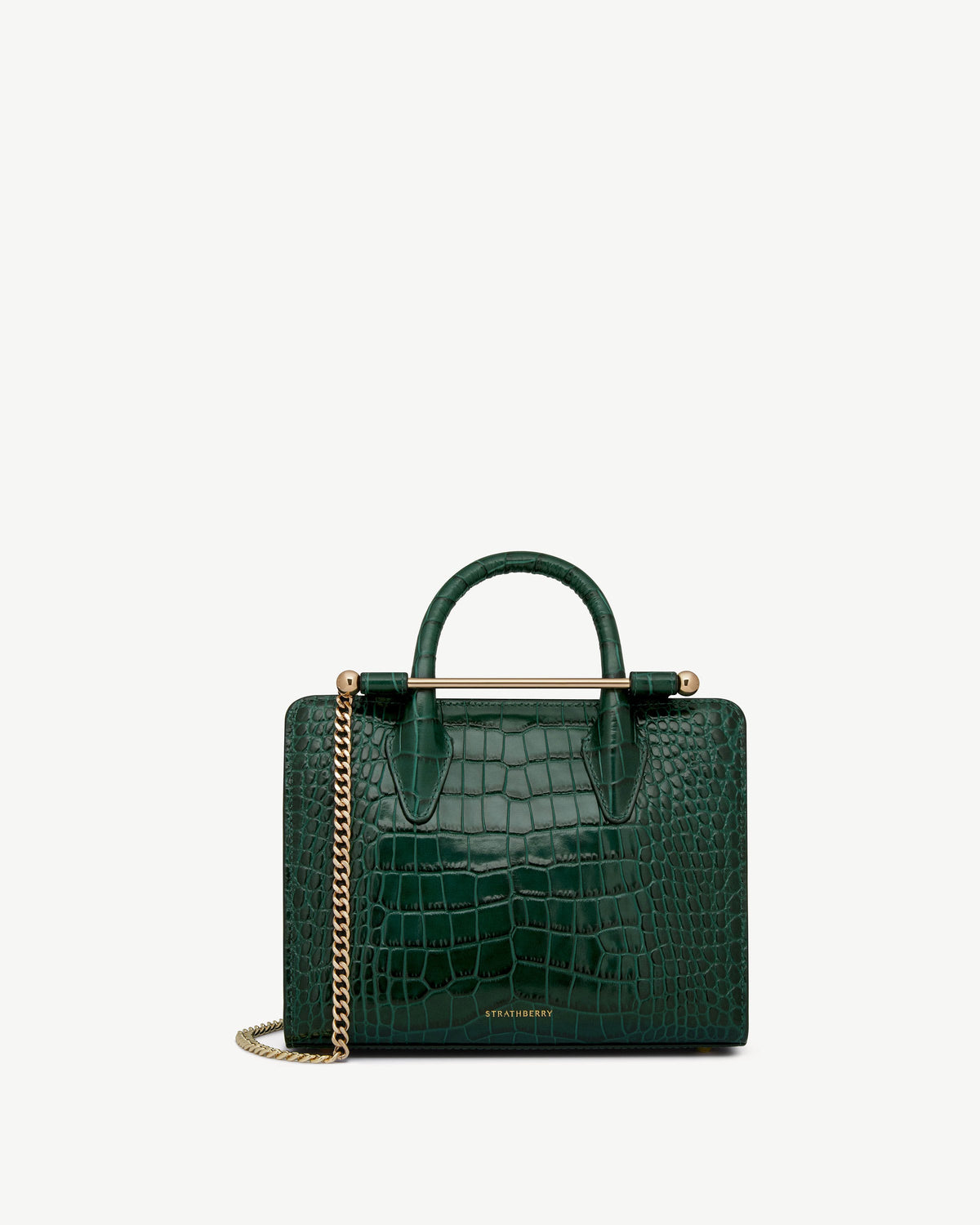 Mini Tote - Croc-Embossed Leather Bottle Green