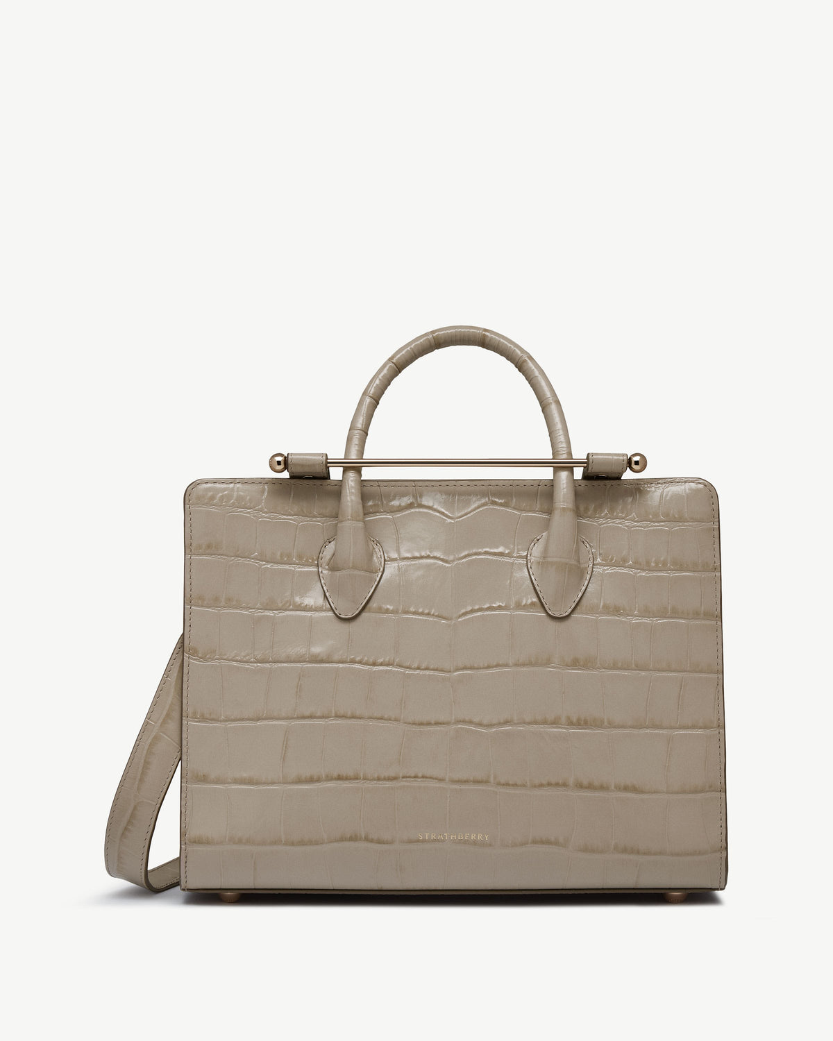 Midi Tote - Croc-Embossed Leather Light Taupe