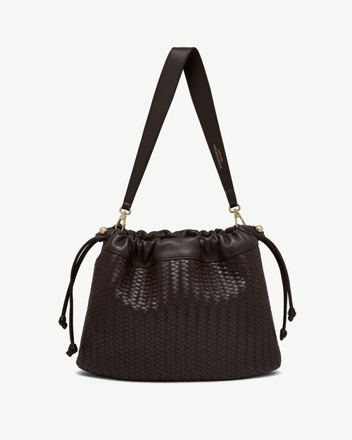 Charlotte Midi Drawstring - Chocolate Woven Leather