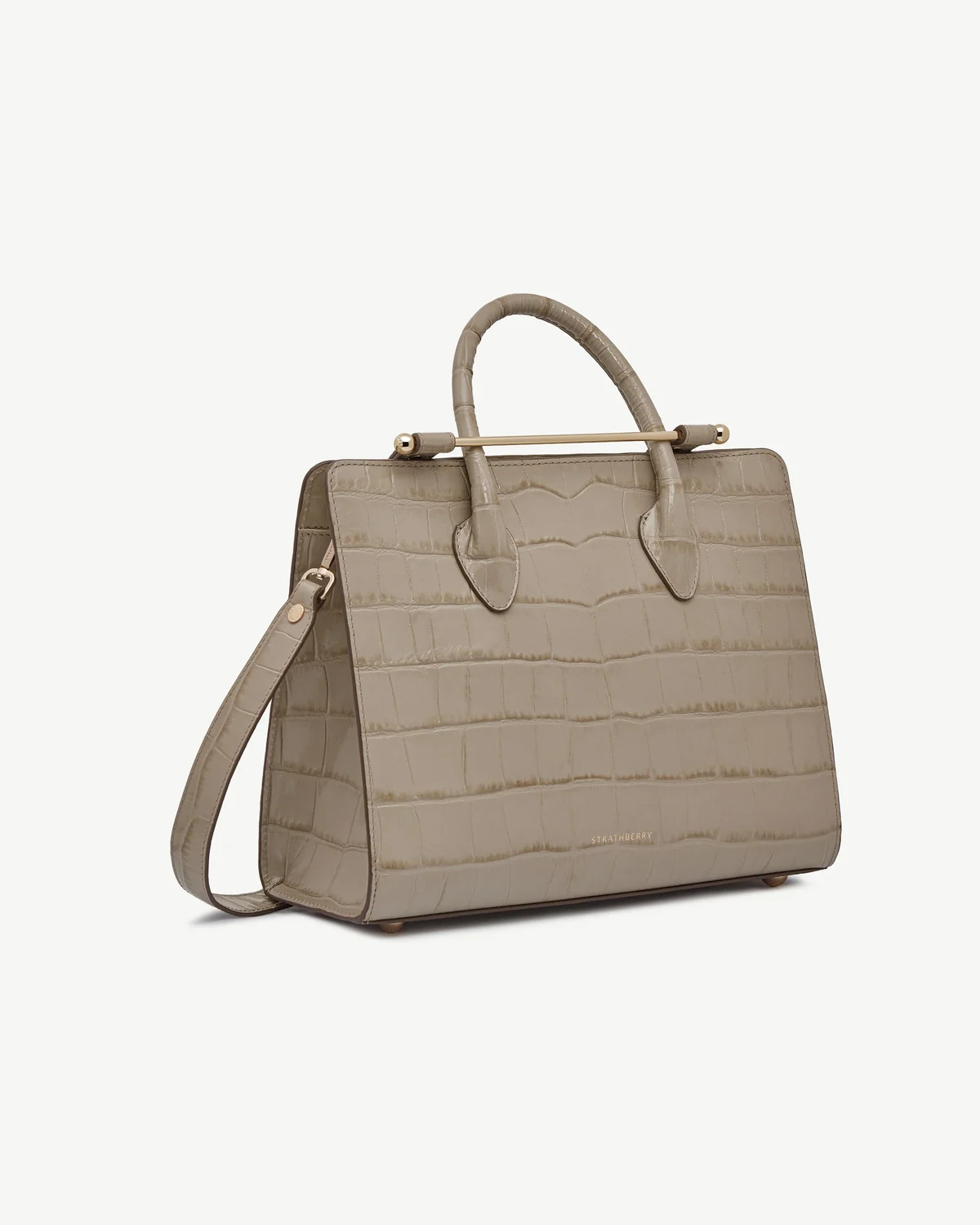 Midi Tote - Croc-Embossed Leather Light Taupe