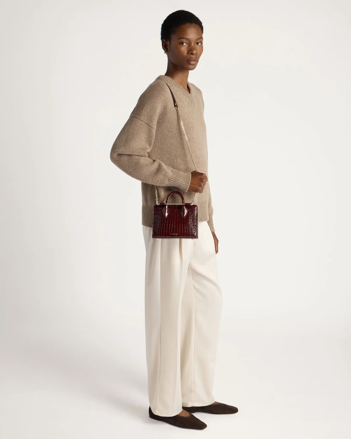 Nano Tote - Croc-Embossed Leather Burgundy