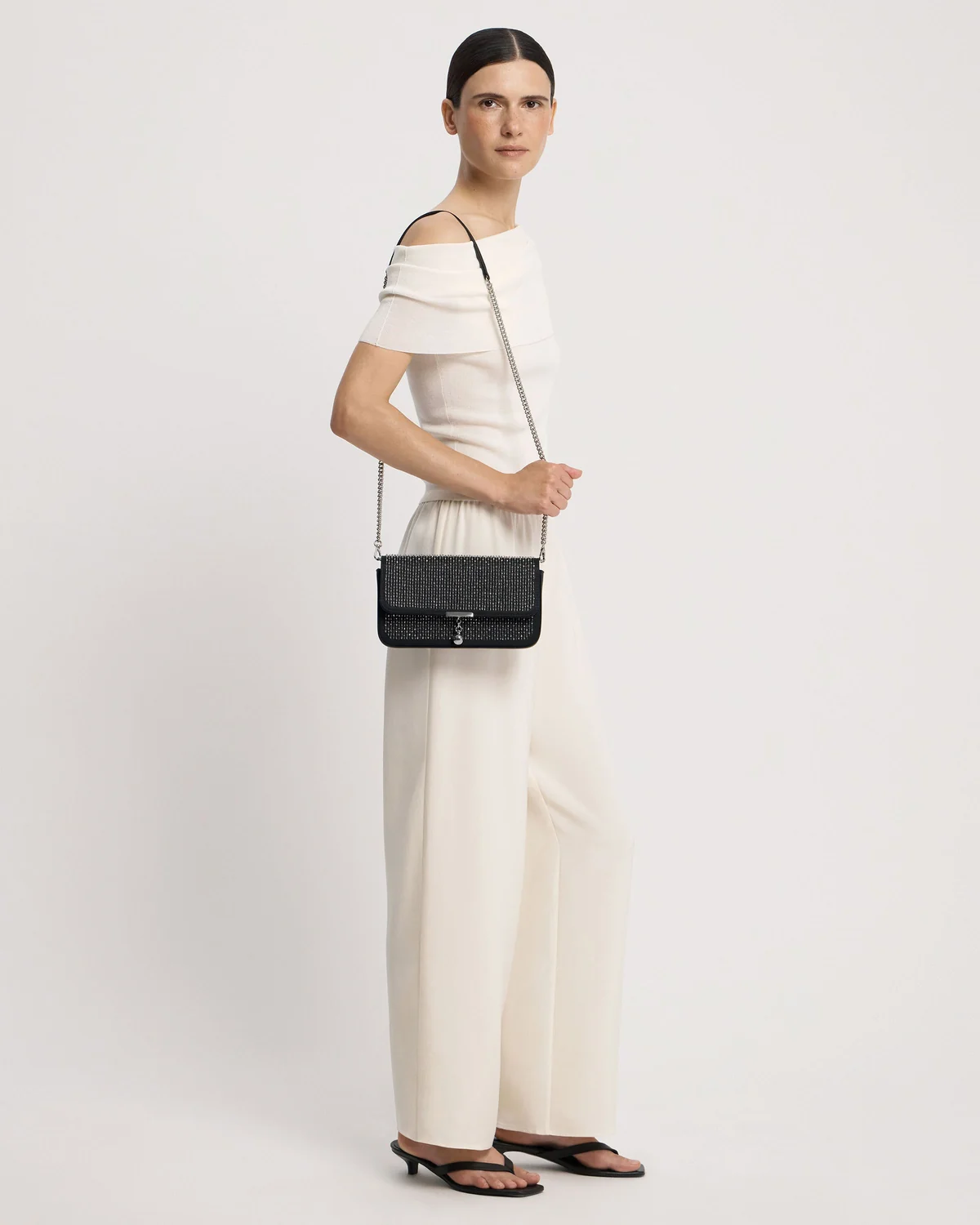 Nocturn Clutch - Black Embroidered Satin