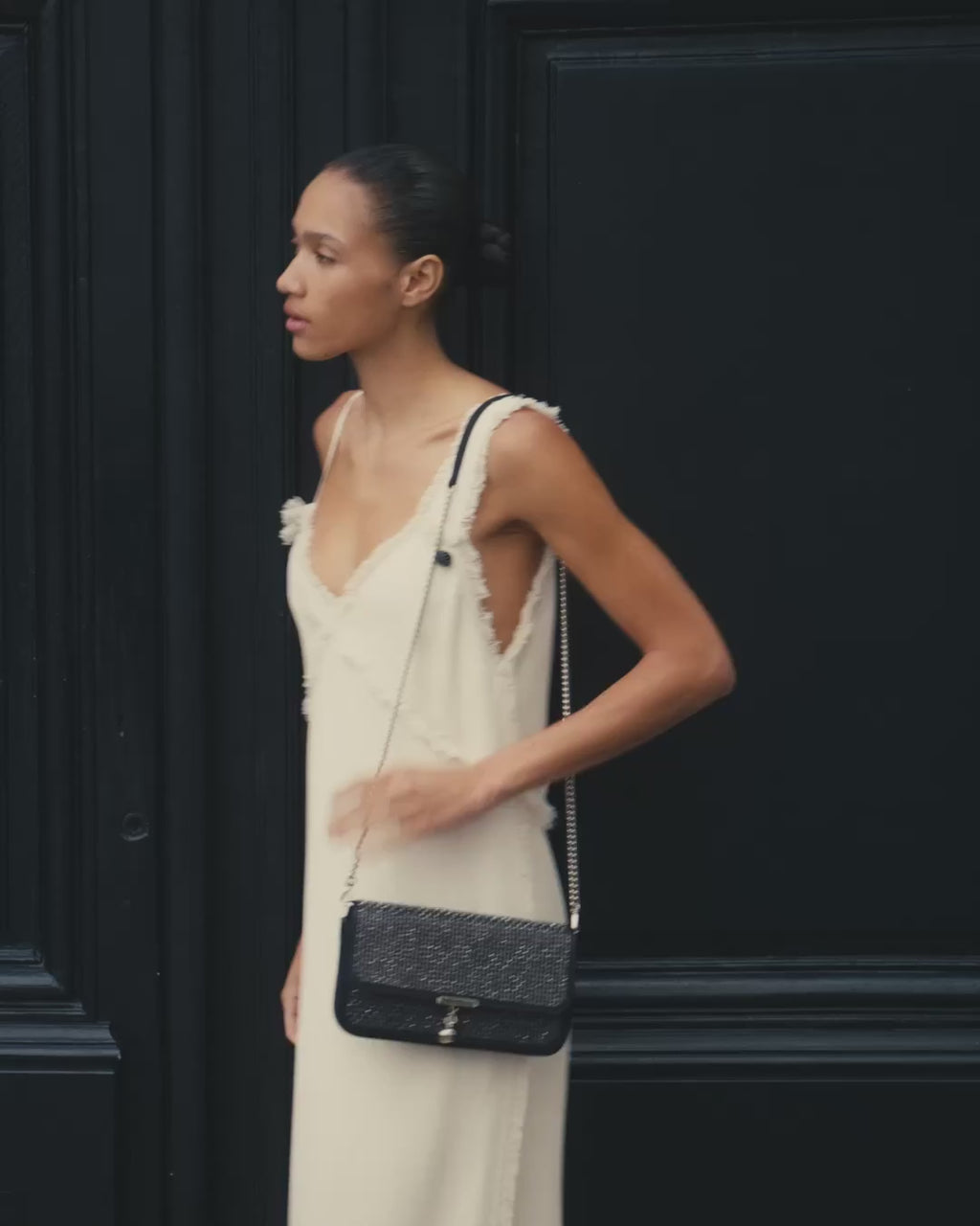 Nocturn Clutch - Black Embroidered Satin